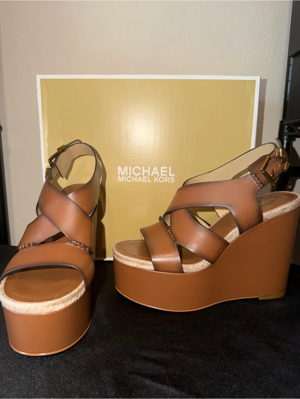 Michael Kors “RAVEN” Leather Platform Wedge Sandals